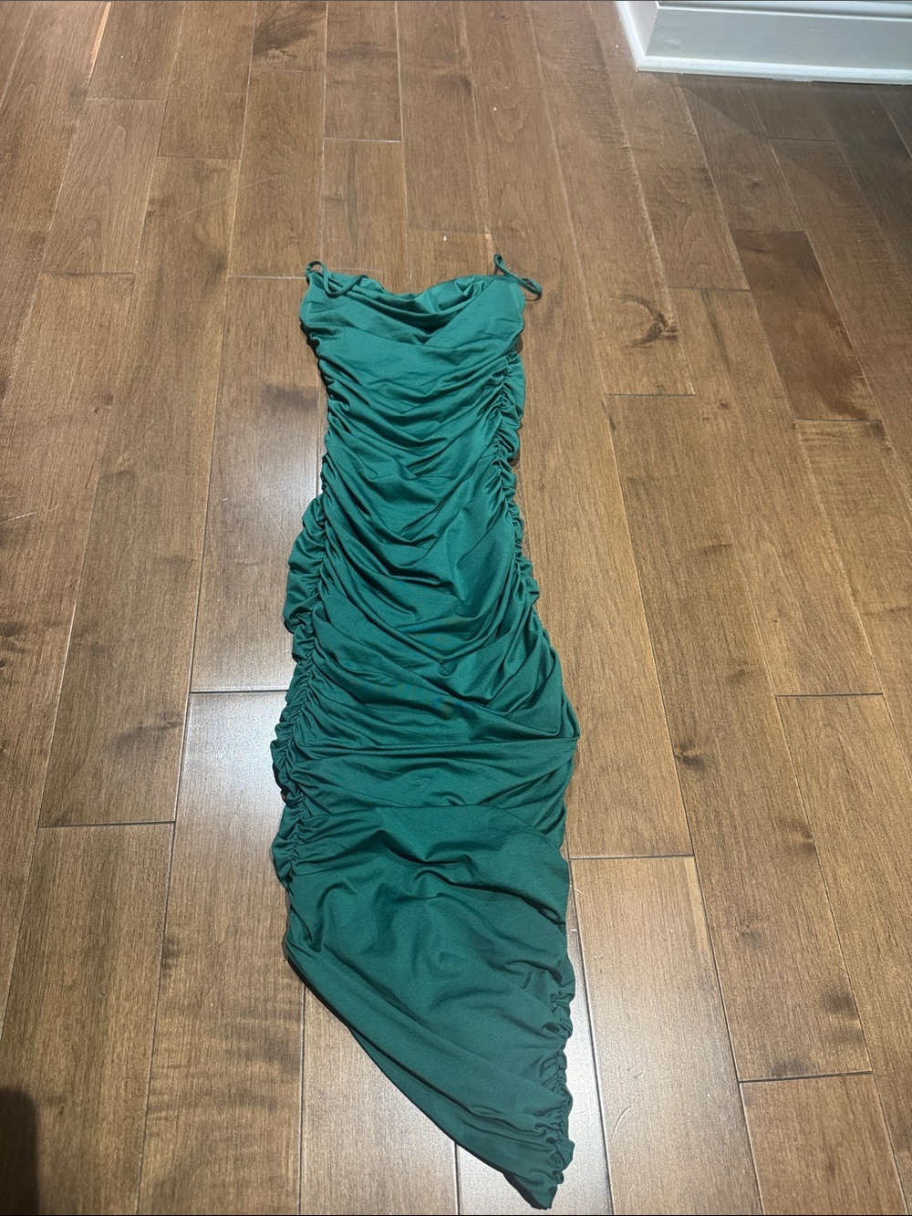 Oh Polly Emerald Green Ruched Asymmetric Bodycon Dress